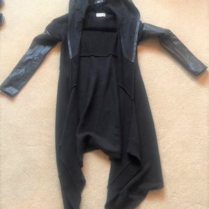 Blank NYC leather and knit long jacket with hoodie